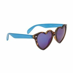 WILD LOVE Heart Sunglasses BROWN Animal Print Frame, BLUE Temples & BLUE Lens